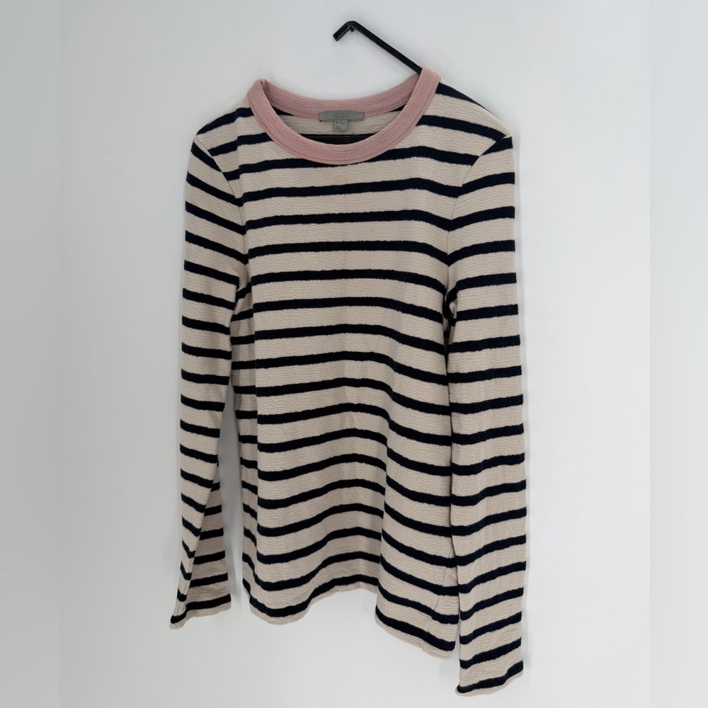 Cos Contrast Neck Pink Collar Striped Long Sleeve Top - Picture 3 of 7
